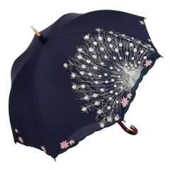 シノワズリーモダン 孔雀刺繍かわず張り晴雨兼用長日傘