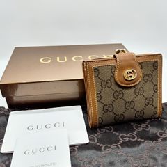 Gucci　オールドグッチ　キャンバス GGロゴ プレート がま口 ヴィンテージ PVC　ブラウン　035.381.0310