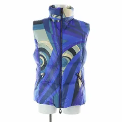エミリオプッチ EMILIO PUCCI マーブル柄ダウンベスト ジップアップ 総柄 スタンドカラー 40 M 青 ブルー 紫 パープル /AT ■OS