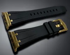 ブラックゴールド★Apple Watch バンド　高級ラバーベルト　ステンレス316L メンズ　レディース　スポーツ 49mm45mm44mm42mm41mm40mm38mm