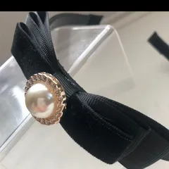 パールが可愛いグログラン&ベロアリボンカチューシャ♡黒ブラック卒園式卒業式入学式