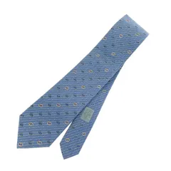 美品 GUCCI グッチ  ネクタイ   ブルー シルク100％ メンズ インターロッキング GG柄 ストライプ イタリア製 ビジネス 服飾小物　240001147685