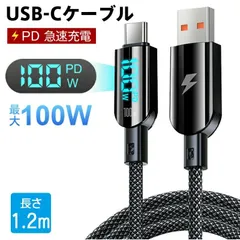 iPhone 16/15対応 USB to TYPE-C ケーブル 100W PD急速充電 出力スクリーン表示 耐火コネクター 高耐久ナイロン編み PD-100W LED ディスプレイケーブル超高速充電 1.2m ブラック