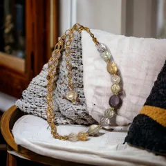 【恋愛運上昇】宝石質天然石2連チェーンデザインブレスレット