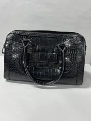 クロコ型押し ハンドバッグ ブラック 大容量 合皮 レディース