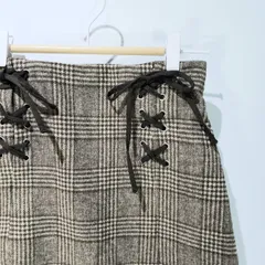 新品【INGNI】イング ミニスカート ふわふわ ダブルレースアップ ブラウン チェック柄 ウエストゴム ファスナーあり
