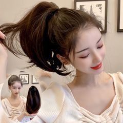 〈数量限定〉MISS FANCY ポニーテールウィッグ カール ヘアウィッグ 簡単クリップ式 女性 かつら エクステ ポイントウィッグ おしゃれ ショートポニーテール ウィッグ 4色 自然 ショートストレートヘア 日常着用ウィッグ (ブラウンブラック)