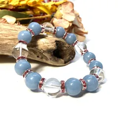 エンジェライト&水晶 パワーストーン ブレスレット 天然石 12mm （ピンク）メンズ・レディース　男性 [j]・女性　数珠ブレス　開運 [j]　