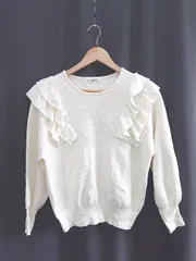 ◇ ⊇ NOLLEY'S ノーリーズ フリル リブニット 長袖 プルオーバー サイズ38 アイボリー系 レディース E  【1409250036835】