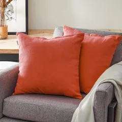 【特価商品】45×45cm 北欧 リネンっぽい おしゃれ 綿麻 無地 クッションカバー ソファ背当て 装飾枕カバー 座布団カバー Topfinel オレンジレッド 2枚セット（全18色）
