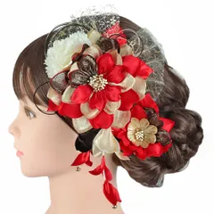 髪飾り 成人式 水引 振袖 前撮り 袴 花 2点セット 赤 ゴールド 黒 白 下がり 造花 ビーズ レース ラメ 大きい 小さい Uピン コ No.9-5269