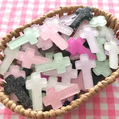 【477-い】90個 デコパーツ ミニチュア 十字架 クロス ラメ ミックス まとめ売り