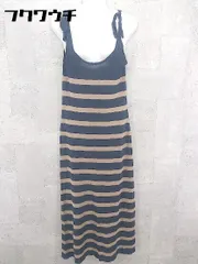 ◇ nano universe リネン混 ニット ボーダー ロング キャミソール ワンピース Fサイズ ベージュ ネイビー レディース 【中古】 【1002798772274】