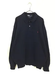 古着 90s Polo Ralph Lauren ワンポイント ソリッド 襟付き コットン ニット セーター 紺 XXL 古着 