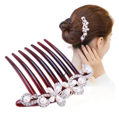 【人気商品】バレッタ クリスタル キラキラと輝 初心者の方にお勧め ヘアアレンジ かんたん (蝶々 らくちん コーム 夜会巻き DE パール 01) ヘアコーム ラインストーン PEACH EZ