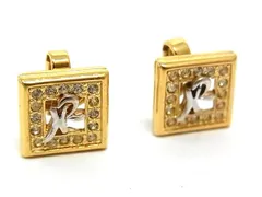 ■美品■ NINA RICCI ニナリッチ ラインストーン スクエア クリップ式 イヤリング アクセサリー ゴールド系×シルバー系 DK0126