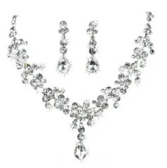 ウェディング ネックレス イヤリング セット パーティー エレガント キラキラ クリスタル ブライダル ジュエリー ピアス[定形外郵便、送料無料]mer002