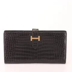 美品 エルメス ベアン クラシック □M 刻印 クロコダイル レザー 長財布 ロング ウォレット 高級 メンズ レディース AGT 0912-T16【中古】のサムネイル