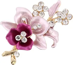 Miaomyao ミャオミャオ キュービックジルコニア 花 フラワー リース リーフ リング ブローチ アクセサリー レディース プレゼント ボックス クロス セット(パープル,  小さめ)