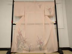 D◇着物くつろぎ 夏物 菖蒲 ピンク 暈し 正絹 訪問着 薄物 絽 紗 着物