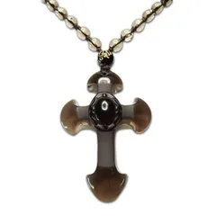 レアスモーキークォーツ十字架クロス ペンダントトップ フロスト加工ネックレス