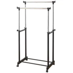 【新着商品】山善 高さ伸縮パイプハンガーラック ダブル 耐荷重15kg ハンガー内寸:75-138cm キャスター付き ブラック MKS-W(BK)(S)