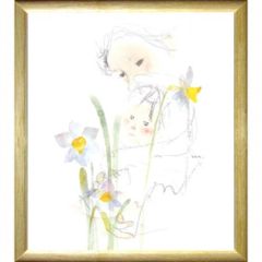 ★ いわさきちひろ『水仙のある母子像・色紙(ナチュラル)』複製画・人物画　児童画　親子・複製画