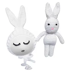 MIMIA 赤ちゃん ニット帽 ぬいぐるみ 2点セット 0～3か月用ベビー 写真 服撮影 帽子 小道具 ニューボーン (うさぎ・ホワイト) [うさぎ・ホワイト]