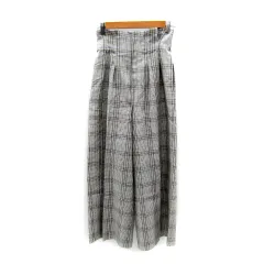 フレイアイディー FRAY I.D ワイドパンツ スラックスパンツ ロング丈 チェック柄 リネン 麻 0 白 ホワイト 黒 ブラック /SY12