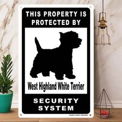 雑貨【West Highland White Terrier/ウエスト・ハイランド・ホワイト・テリア】 Dog ドッグ 犬 メタルポスタ― Security セキュリティー 警告 ヤードサイン メタルプレート ブリキ看板 -211のサムネイル