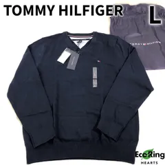 未使用 タグ付き TOMMY HILFIGER トミーヒルフィガー Vネック コットン セーター L ネイビー メンズ トップス 【送料無料】 MID6698