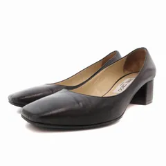 ジミーチュウ JIMMY CHOO スクエアトゥパンプス チャンキーヒール 切替 ロゴ 36.5 23.5cm 黒 ブラック /FT
