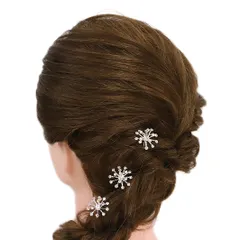 髪飾り Ｕピン 可愛い かんざし 簪 キラキラ パール ラインストーン 花 雪の結晶 3点セット 黒留め 訪問着 フォーマル 着物 和装 振袖 成人式 結婚式 卒業式 入園式 卒園式 謝恩会 七五三パーティー W22 003-207 p934　Si