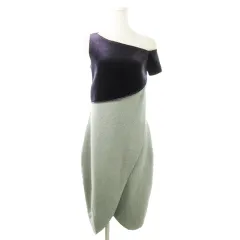 エンポリオアルマーニ EMPORIO ARMANI ロングワンピース ノースリーブ 変形 アシンメトリー 切替 ベロア ダンボール生地 40 S 紫 パープル /AO13 ■GY35のサムネイル