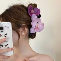 【数量限定】バナナクリップ ヘアピン ヘアクリップ 髪留め クリップ 髪飾り バンスクリップ 大きめヘアピン ヘアアレンジアクセント 韓国風 シンプル 紫色の花 おしゃれ 贈り物 レディース用