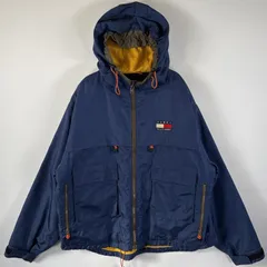 古着 90's/90年代 トミーヒルフィガー TOMMY HILFIGER ナイロンジャケット ワンポイント フルジップ 大きいサイズ XL  ネイビー メンズ