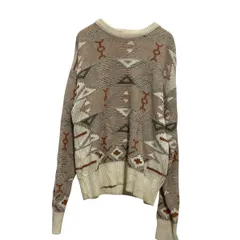 WIMBLEDON コットンニット セーター L アイボリー ベージュ USA製 ネイティブ 古着卸 アメリカ仕入 a612-7127