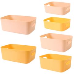 新品 Vivi Bakie 収納ボックス 6個セット 積み重ね 小物入れケース 取っ手付き やわらか ポリプロピレンケース プラスチック 収納かご (イエロー+ピンク)
