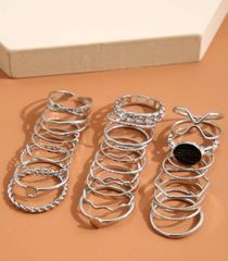 B/ 25点セット プチプラ アクセサリー 指輪 リング シルバー アクセサリー 韓国 シンプル