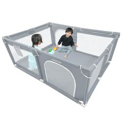 新品 【保育士監修】ベビーサークル 赤ちゃん メッシュ ベビーフェンス (ライトグレー（2ドア） 120cm×160cm) TAOTAO