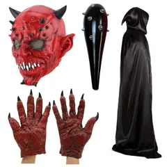 [Famimueno] コスプレ マスク 鬼 デビル グローブ 悪魔 ホラー ハロウィン 節分 マント こん棒 (マスク・グローブ・マント・ソフトこん棒のセット) [マスク・グローブ・マント・ソフトこん棒のセット]
