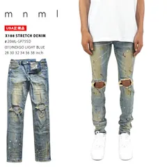 mnml デニム ジーンズ メンズ 春夏秋冬用 インディゴライトブルー 大きいサイズ ミニマル ジーパン Gパン パンツ スキニー スリム 細身 ストレッチ おしゃれ 無地 タトゥー b系 ヒップホップ ファッション ストリート系 ハイ 0ML-SP755D