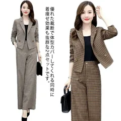 セットアップ レディース ワイドパンツ パンツスーツ テーラードジャケット パンツ チェック柄 2点セット 秋 冬 大きいサイズ フォーマル 通勤 入学式 卒業式 母親 かっこいい ママスーツ 30代#mjx2032