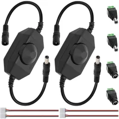 新品 LED ストリップ ライト調光スイッチ DC 12 v コント ローラー単色 3528 5050 LED ストリップ ライト、DC 5.5 x 2.1 mm ジャック アダプター ケーブル調光 LED コント ローラー、2 個 と