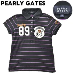 パーリーゲイツ ボーダー柄 鹿の子 半袖 ポロシャツ O 黒 ゴルフウェア 日本製♪