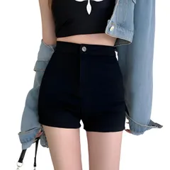 デニム ジーンズ ショート パンツ レディース ボトムス 無地 ジーパン 短い ズボン デニムパンツ 薄手 スリム でにむ じーんず じーぱん ぱんつ ショートパンツ ショーパン 短パン ハーフパンツ 春 夏 秋 人気 シンプル かわいい [ブラック] [M]