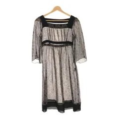 INDIVI インディヴィ ワンピース ひざ丈 スクエアネック 七分丈 レース フレア レディース 総柄 ブラック ピンク 36 送料無料 古着 リユ－ズ