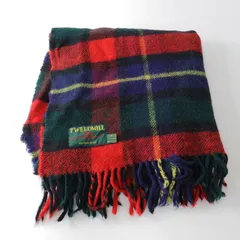 ツイードミル TWEED MILL タータンチェック 大判 フリンジストール/ネイビー系 ショール マフラー【2400014256192】