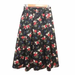 スピック&スパン Spick&Span フレアスカート ロング 花柄 36 S 黒 ブラック /YK