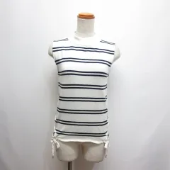 イーハイフンワールドギャラリー E HYPHEN WORLD GALLERY ボーダー柄 ノースリーブ ニット カットソー F オフホワイト